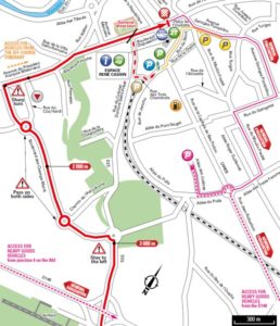 Fontenay-le-Comte - mapa závětečných kilometrů 1. etapy Tour de France 2018