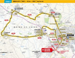 Mapa 3. etapy Tour de France 2018 (start i cíl v Cholet)